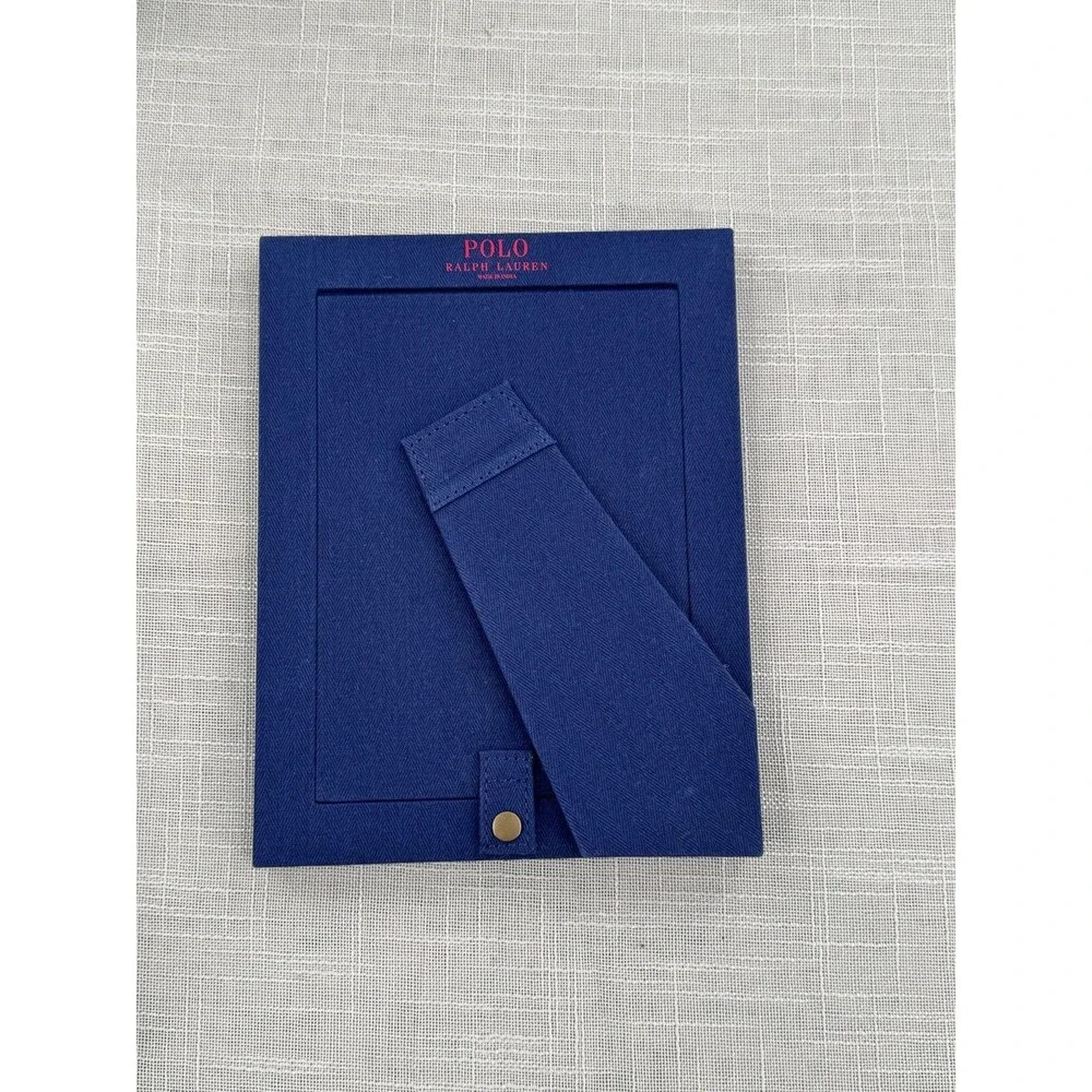 Ralph Lauren Polo 5” x 7” Picture Frame Blue Herringbone Cotton & Leather